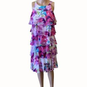 Dressbarn Womens Multicolor Lined Floral Ruffled Sleeveless Dress Size 10